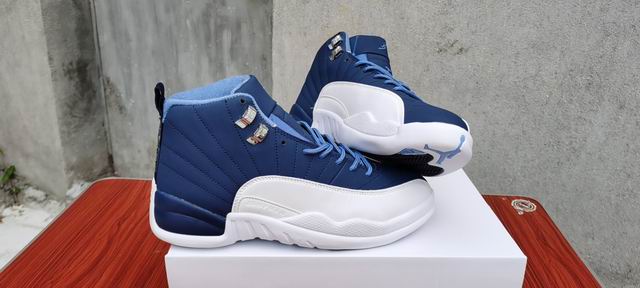 Air Jordan 12 Men's Basketball Shoes White Blue-02